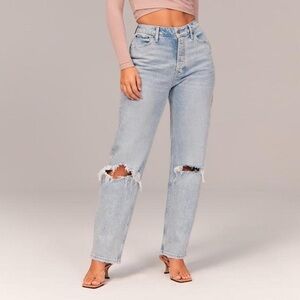 Abercrombie & Fitch The Dad High Rise Jeans | Light Wash Distressed | 29